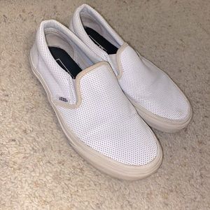 white leather slip on vans